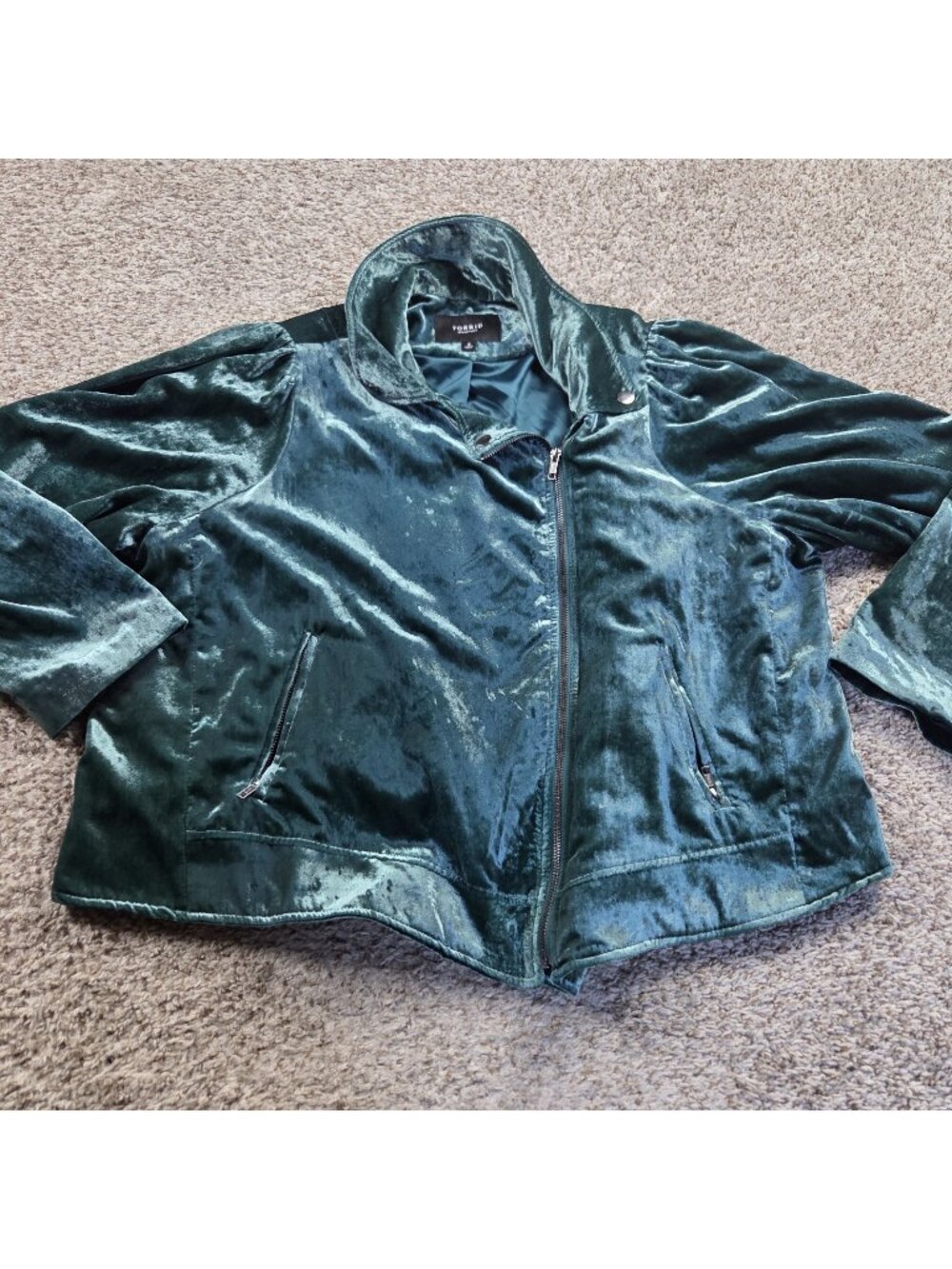 Torrid Jacket Womens 3 Green Velvety Full Zip Pockets Casual